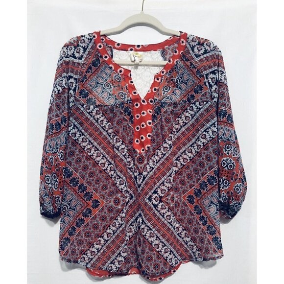 Anthropologie Tops - Anthropologie Fig And Flower Top Womens Medium Sheer Lace Boho Floral Red
